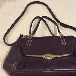 Coach Plum Leather Shoulder Bag with Gold-Tone Hardware